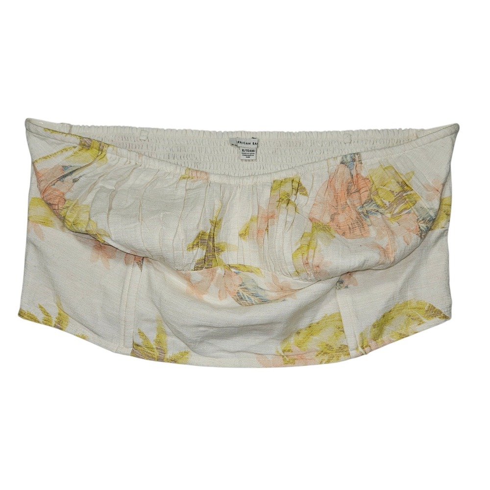 American Eagle Modern Tropical Floral Tube Top Smocked Crop Cream Sz XL